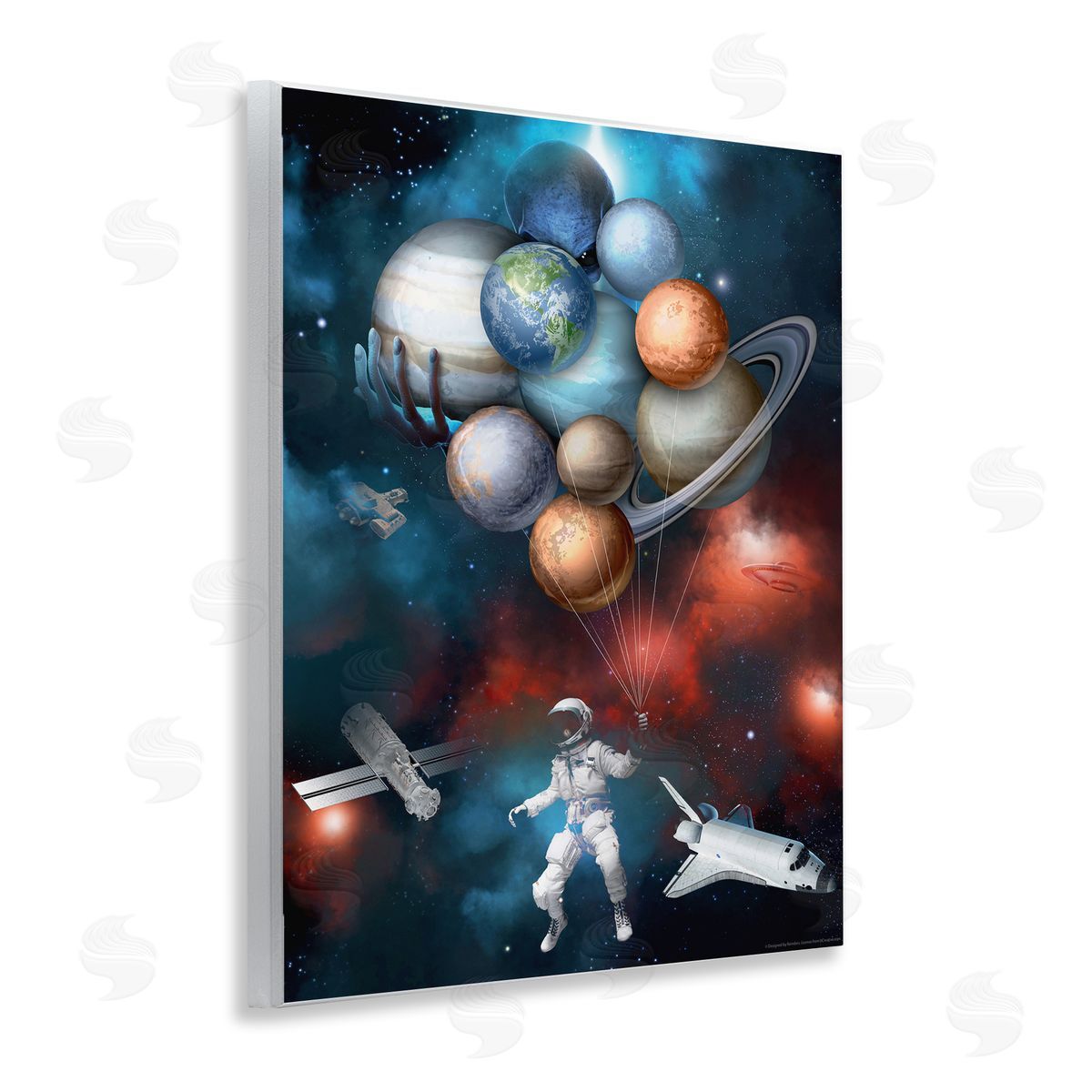 Reinders Planet Balloons in Space Wooden Wall Plaque Art Print
