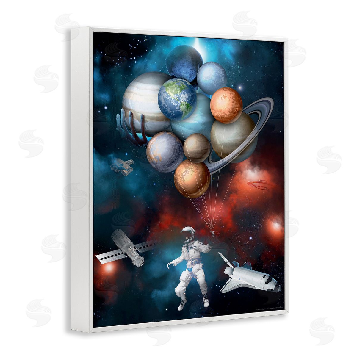 Reinders Planet Balloons in Space White Framed Giclee Wall Art Print