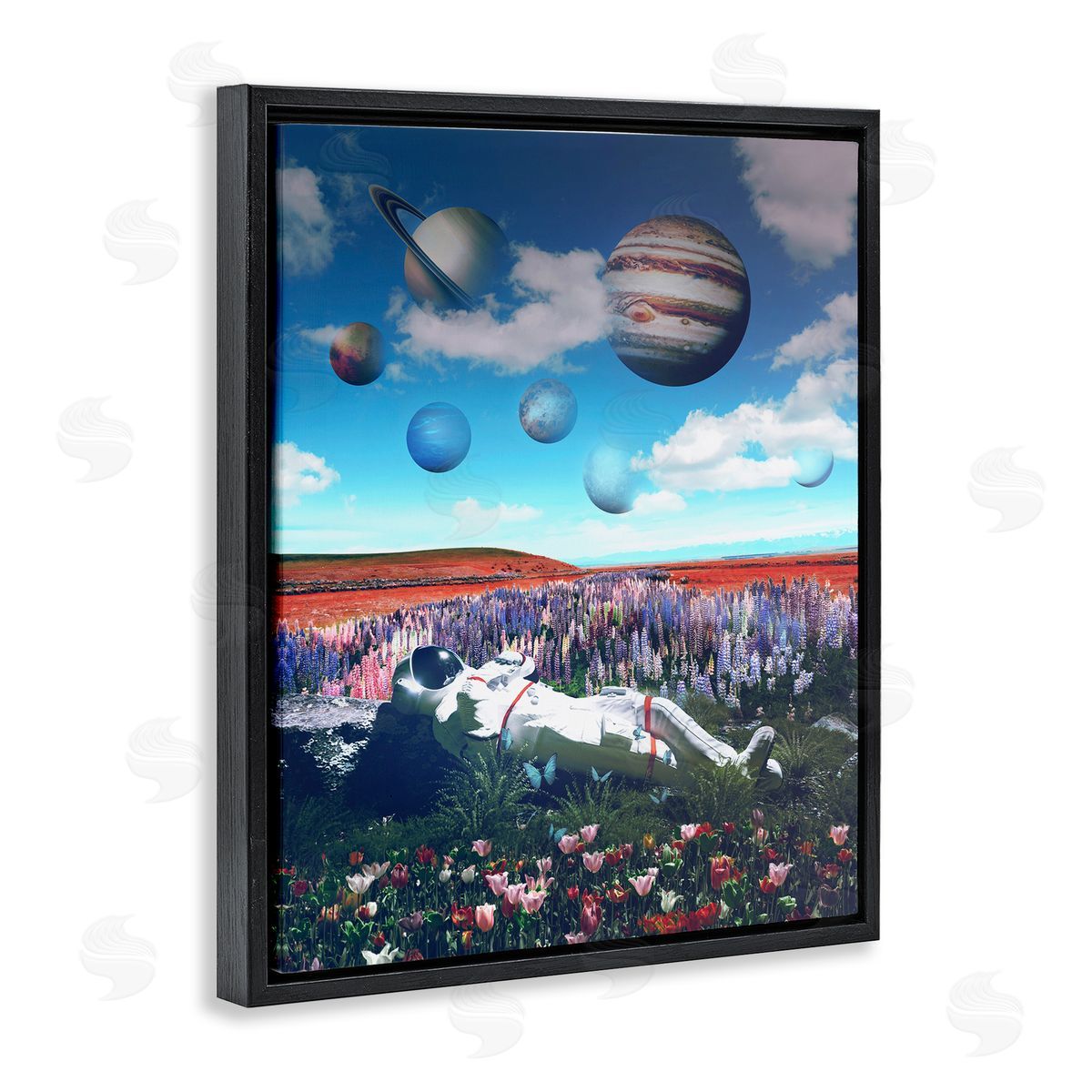 Reinders Astronaut & Overhead Planets Black Floating Frame Canvas Wall Art Print