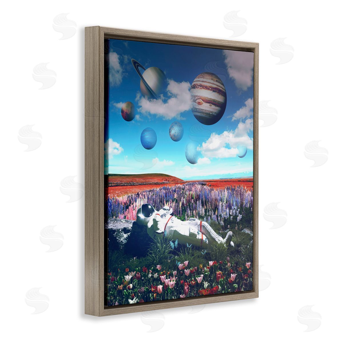 Reinders Astronaut & Overhead Planets Brown Floating Frame Canvas Wall Art Print