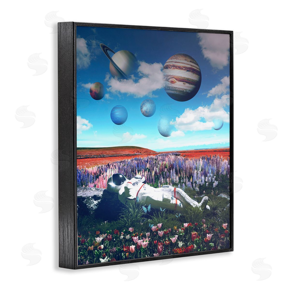 Reinders Astronaut & Overhead Planets Black Framed Giclee Wall Art Print