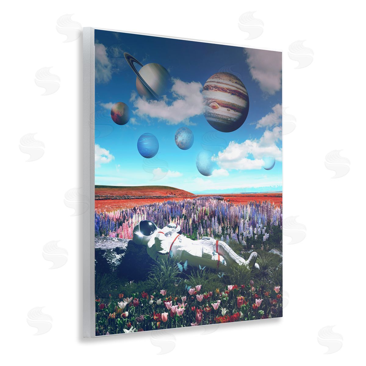 Reinders Astronaut & Overhead Planets Wooden Wall Plaque Art Print