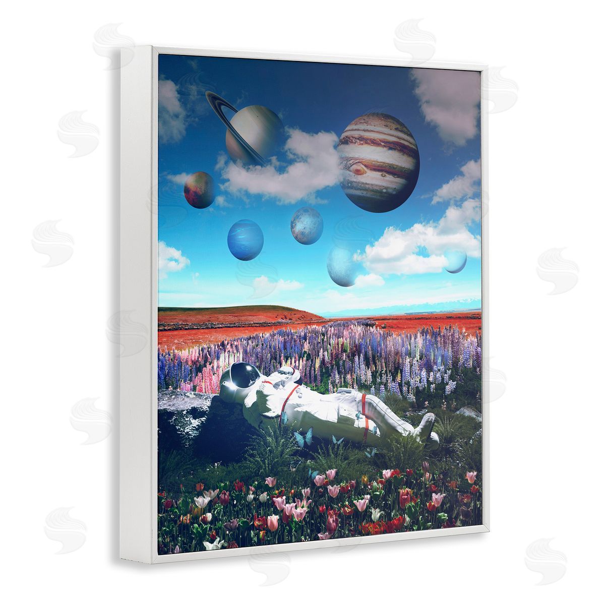 Reinders Astronaut & Overhead Planets White Framed Giclee Wall Art Print