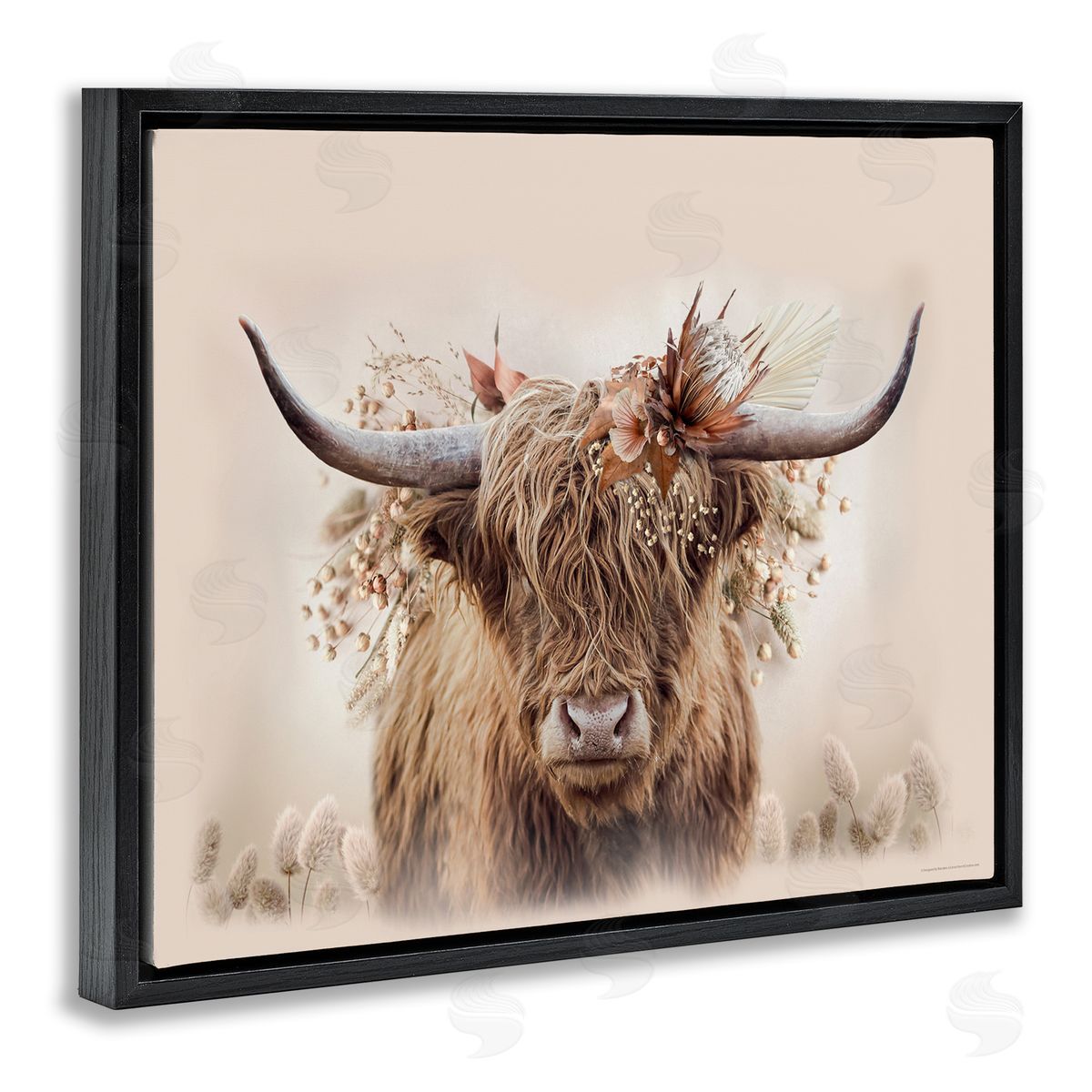 Peachy Pastel Cattle Black Floating Frame Canvas Wall Art, Home Decor by Reinders