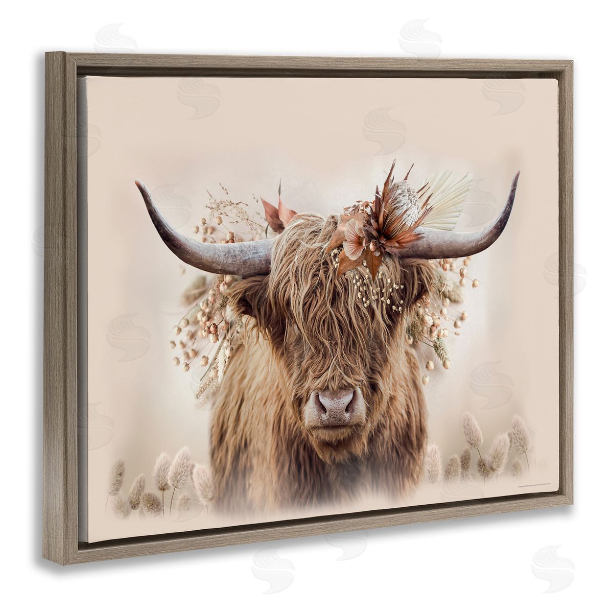 Peachy Pastel Cattle Brown Floating Frame Canvas Wall Art, Home Decor by Reinders