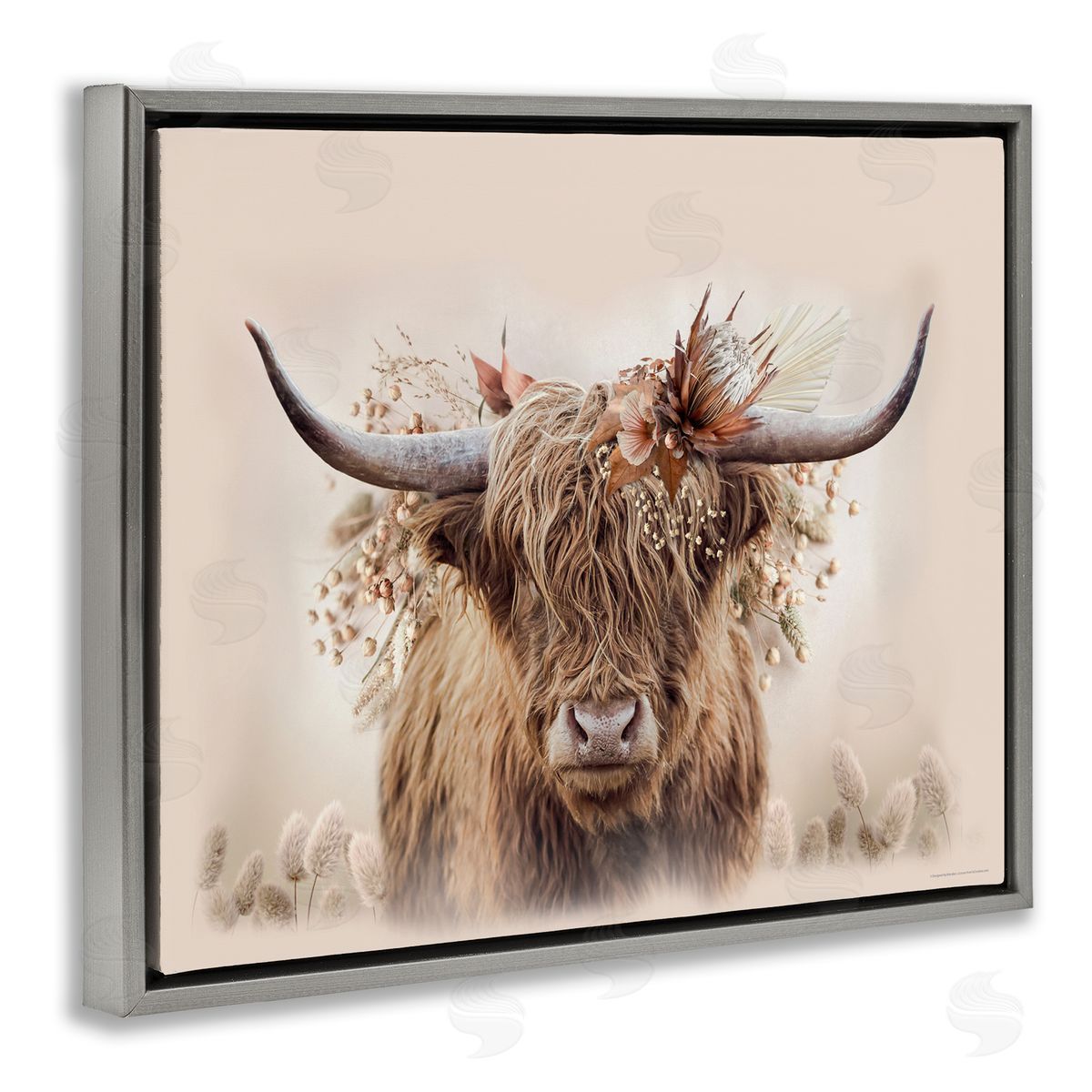 Peachy Pastel Cattle Grey Floating Frame Canvas Wall Art, Home Decor by Reinders