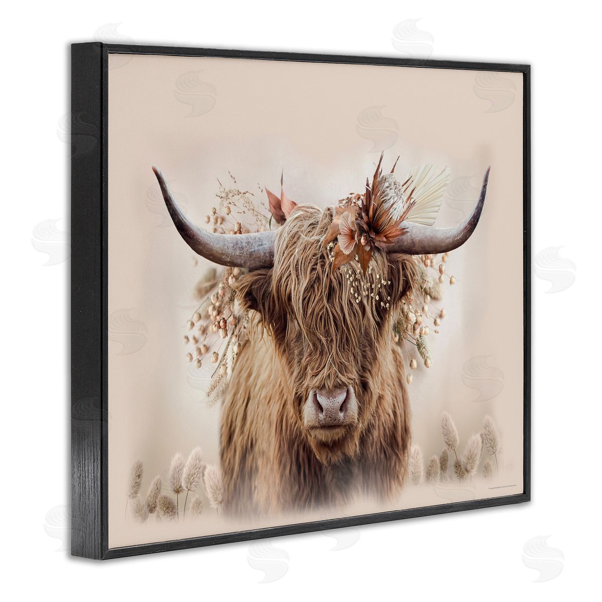 Peachy Pastel Cattle Black Frame Print Wall Art, Home Decor by Reinders