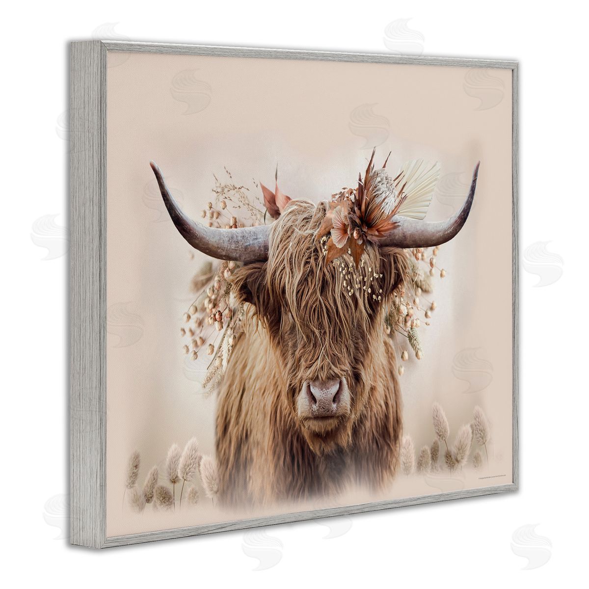 Peachy Pastel Cattle Grey Frame Print Wall Art, Home Decor by Reinders