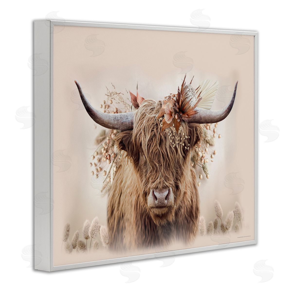 Peachy Pastel Cattle White Frame Print Wall Art, Home Decor by Reinders