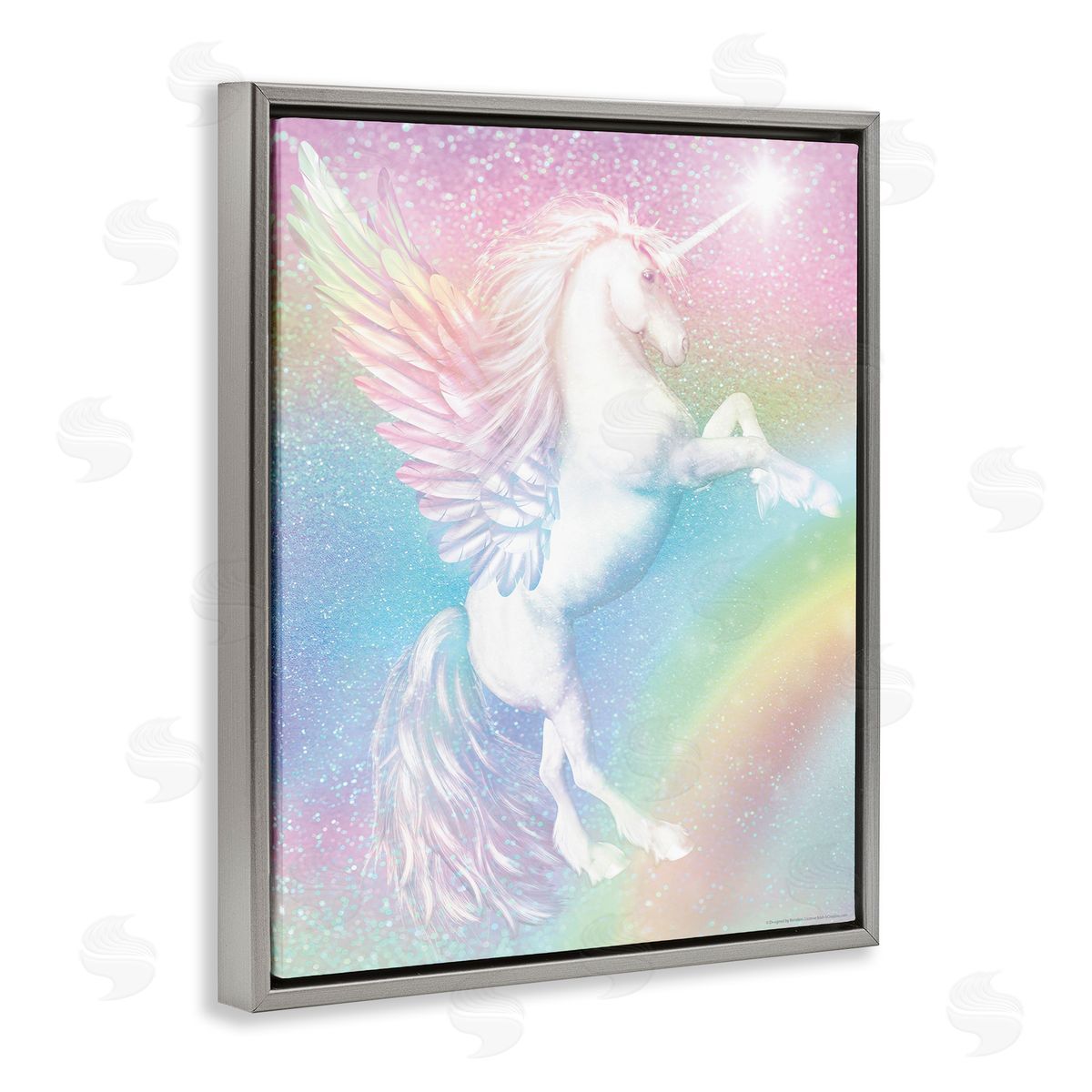 Reinders Pastel Glitz Unicorn Gray Floating Frame Canvas Wall Art Print