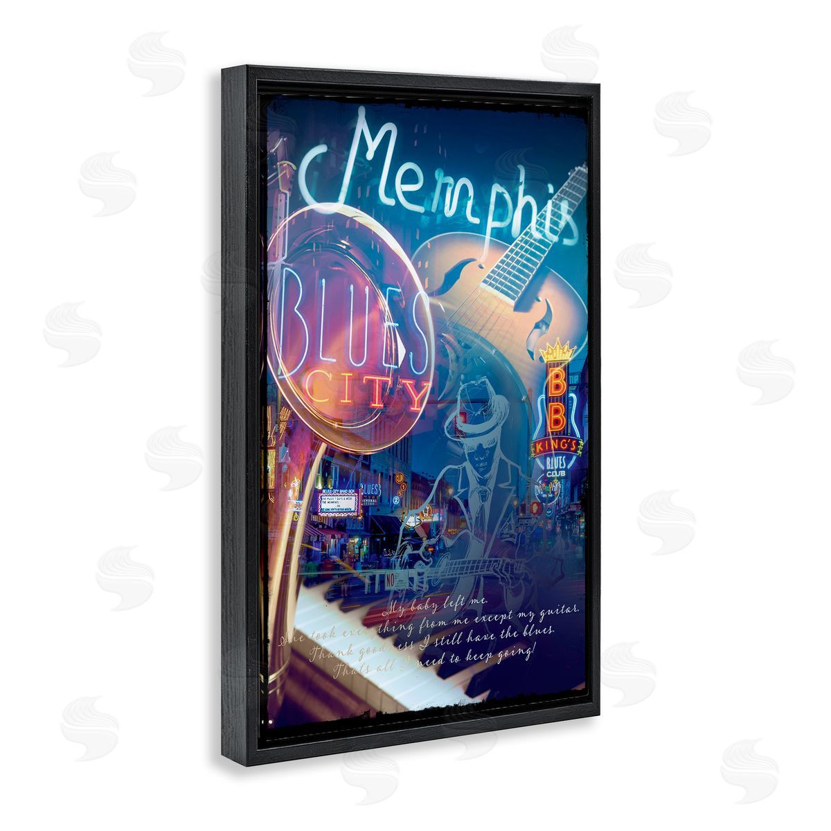 Reinders Memphis Blues City Black Floating Frame Canvas Wall Art Print