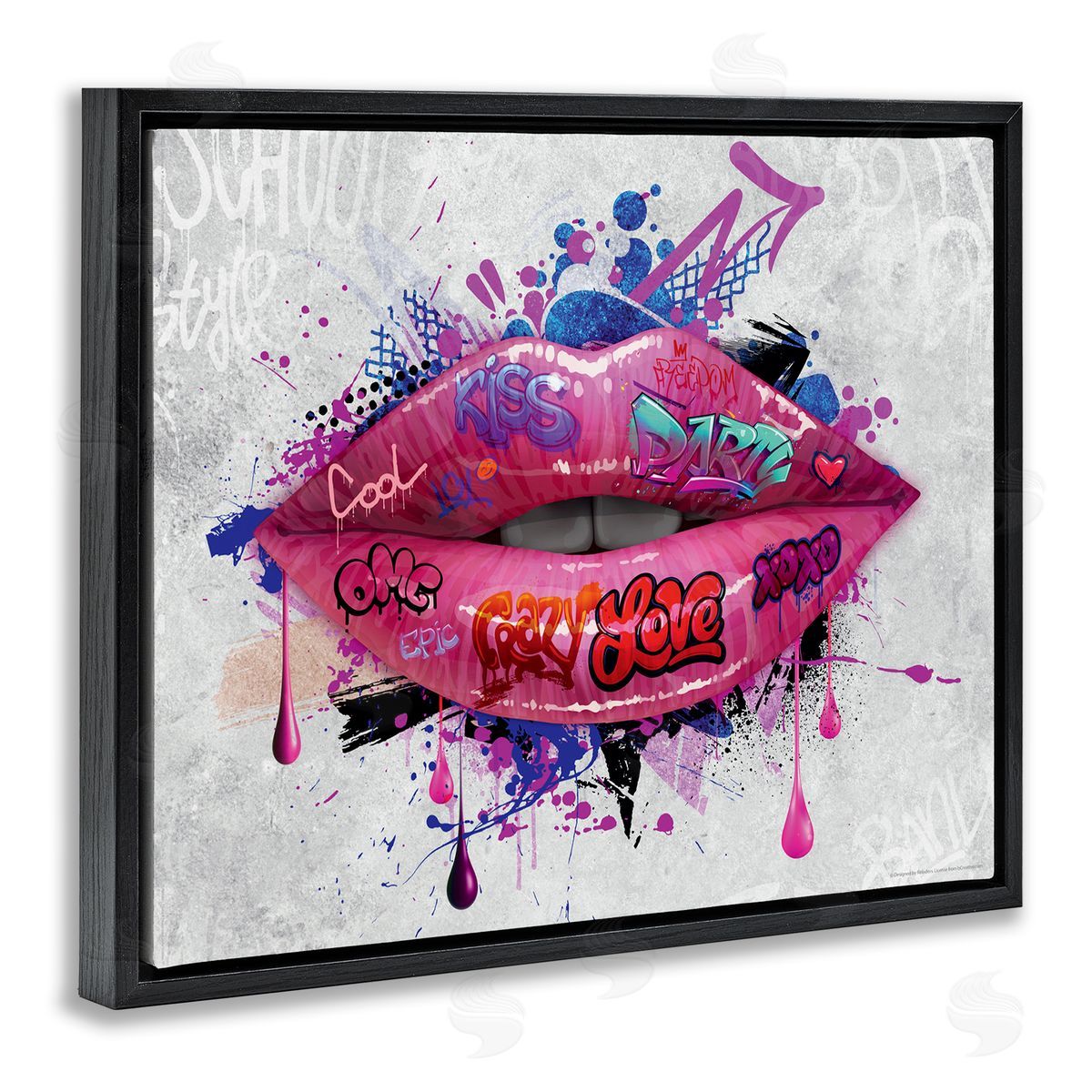 Reinders Urban Graffiti Lips Black Floating Frame Canvas Wall Art Print