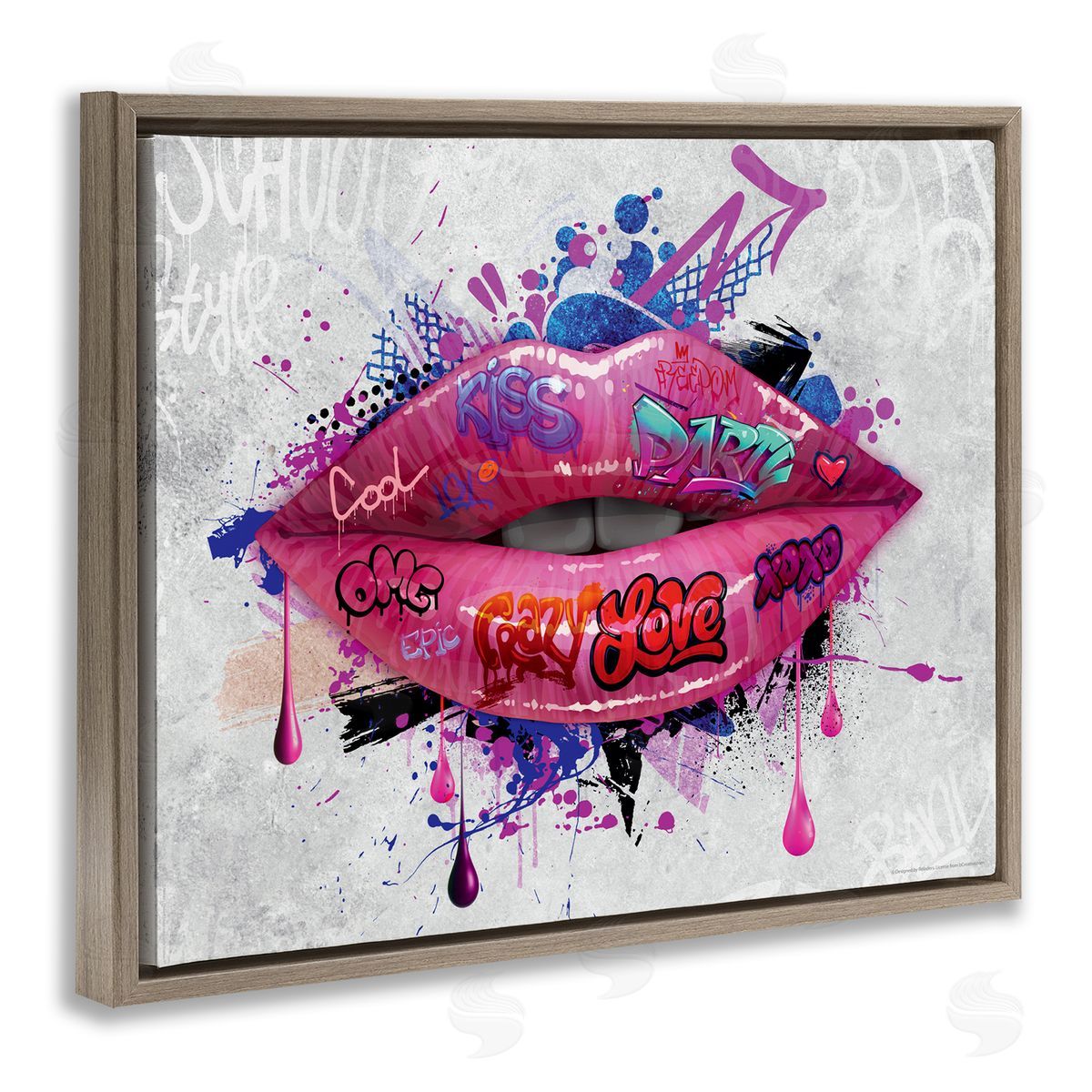 Reinders Urban Graffiti Lips Brown Floating Frame Canvas Wall Art Print