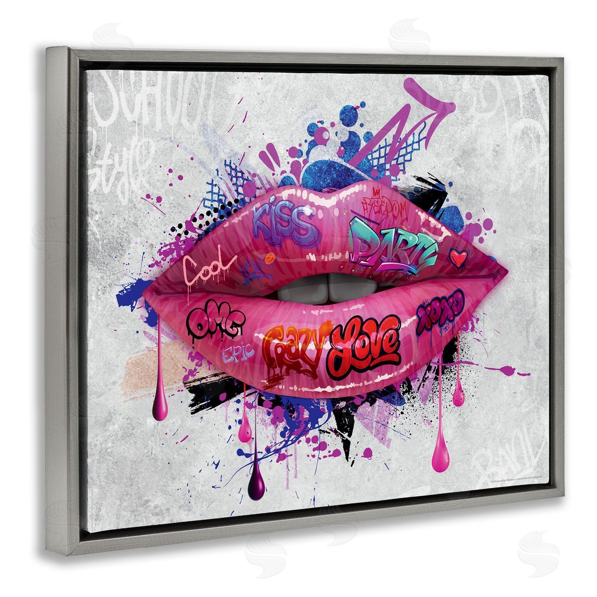Reinders Urban Graffiti Lips Gray Floating Frame Canvas Wall Art Print