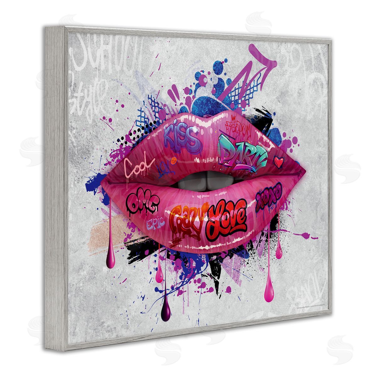 Reinders Urban Graffiti Lips Gray Framed Giclee Wall Art Print
