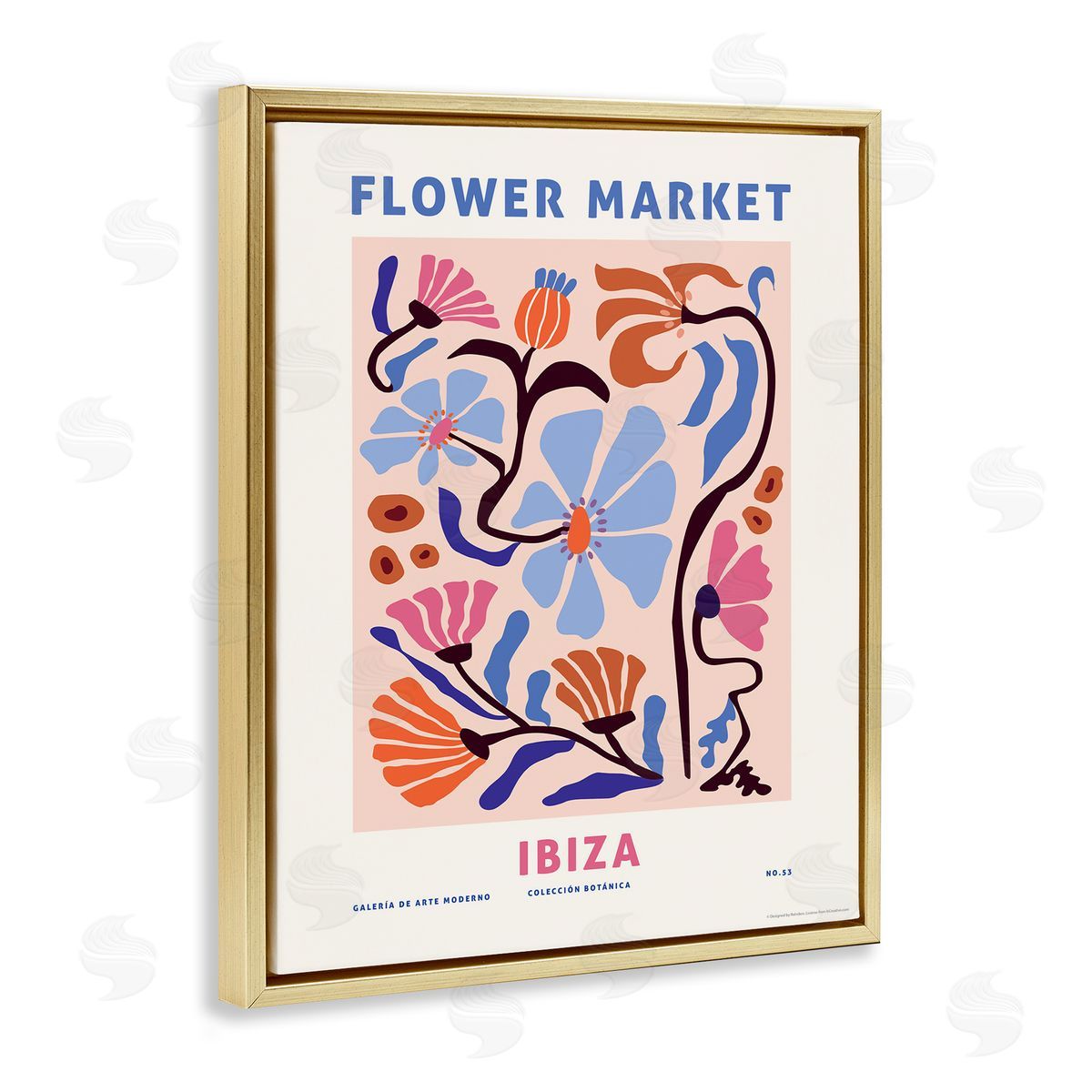 Reinders Ibiza Flower Market Gold Floating Frame Canvas Wall Art Print