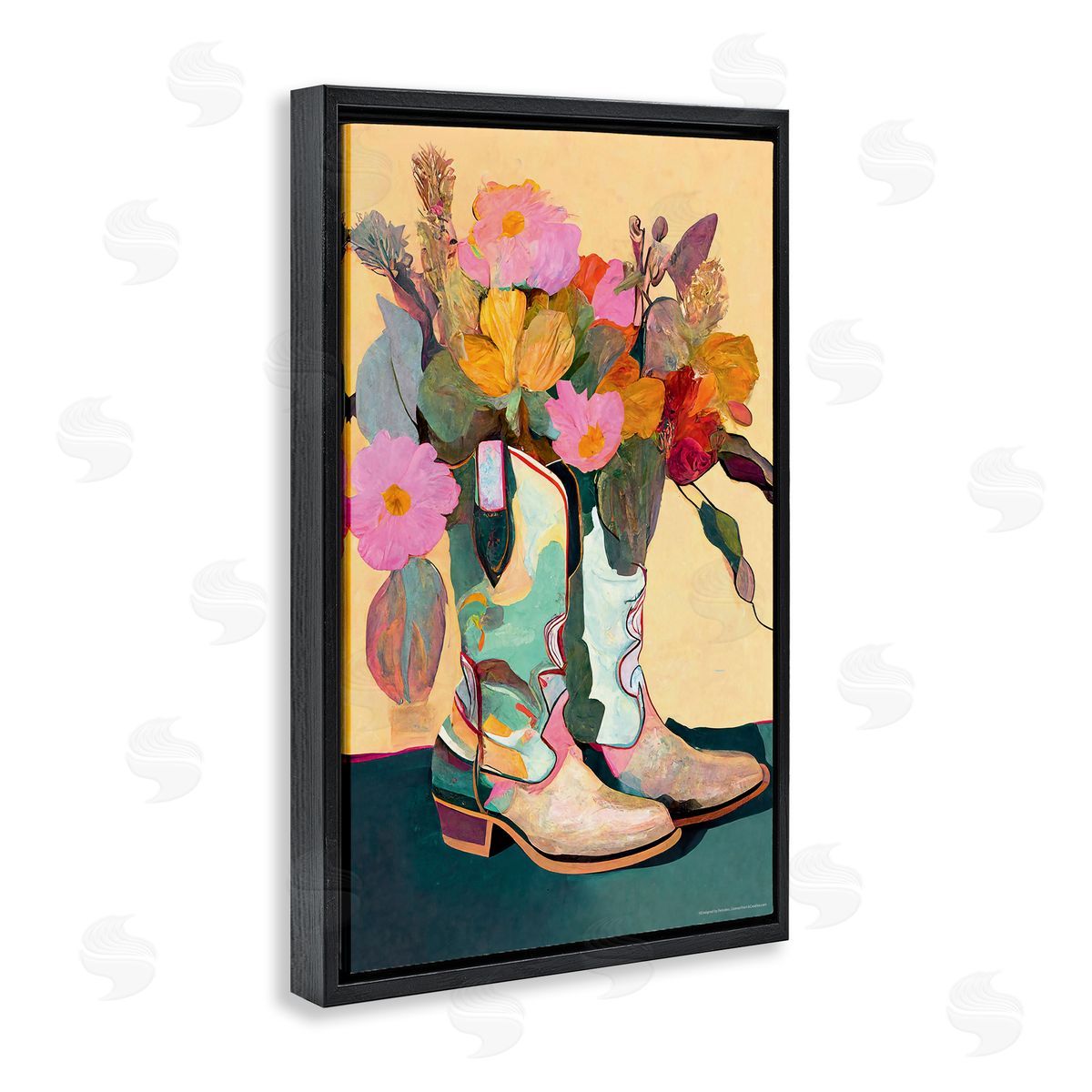 Reinders Bright Cowgirl Florals Black Floating Frame Canvas Wall Art Print