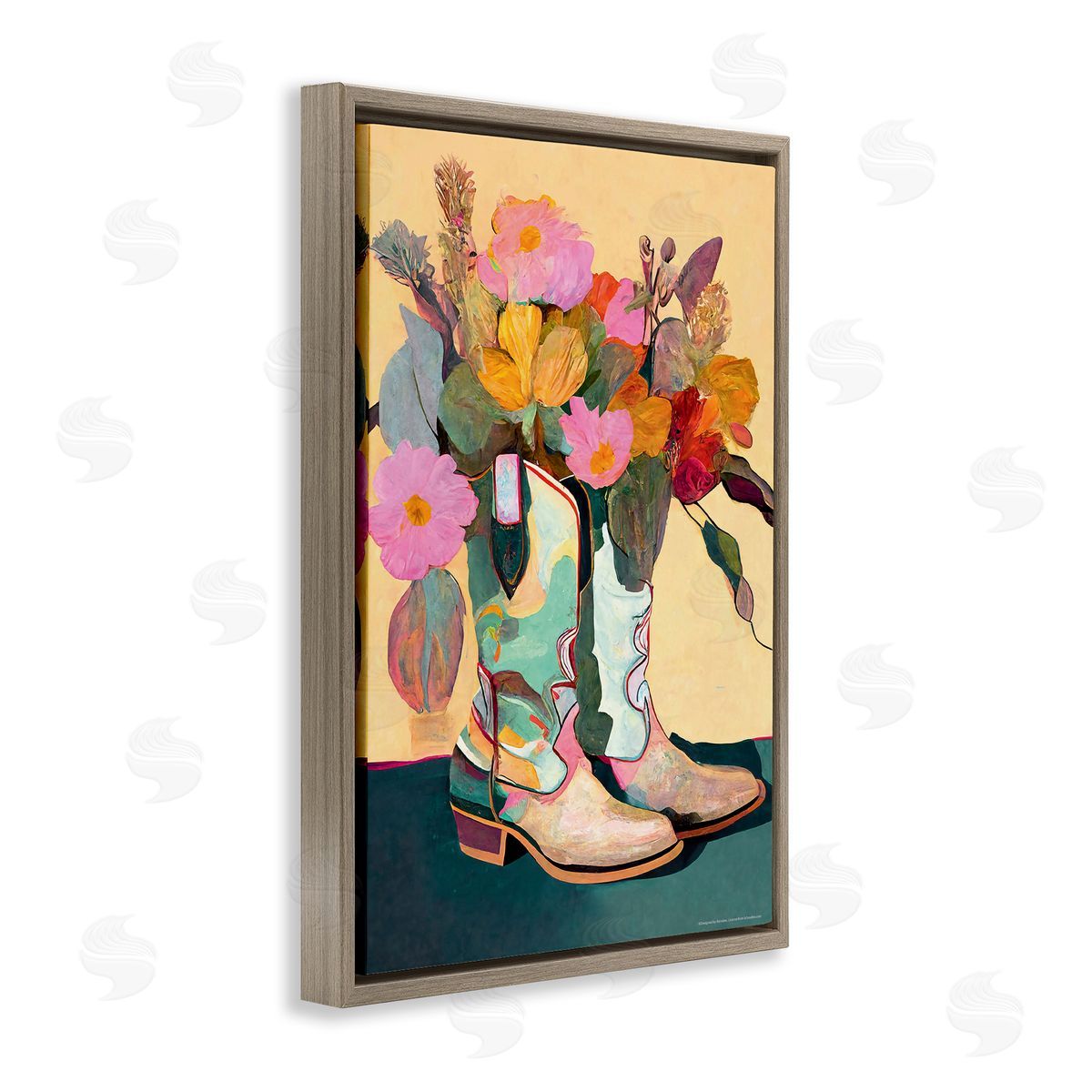 Reinders Bright Cowgirl Florals Brown Floating Frame Canvas Wall Art Print