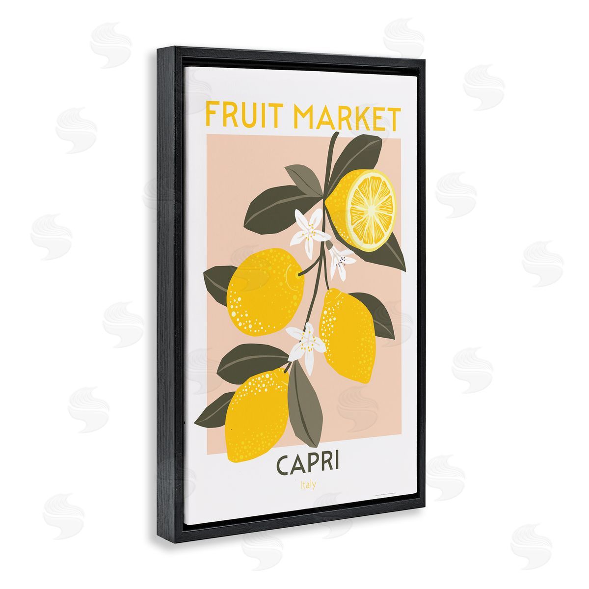 Fruit Market Lemon Branch Black Floating Frame Canvas Wall Art, Home Decor by Reinders
