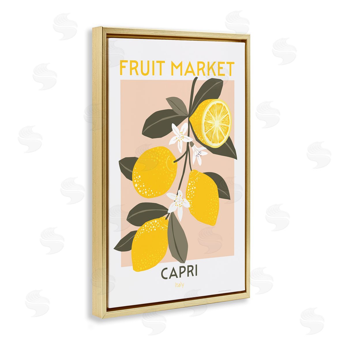 Fruit Market Lemon Branch Gold Floating Frame Canvas Wall Art, Home Decor by Reinders