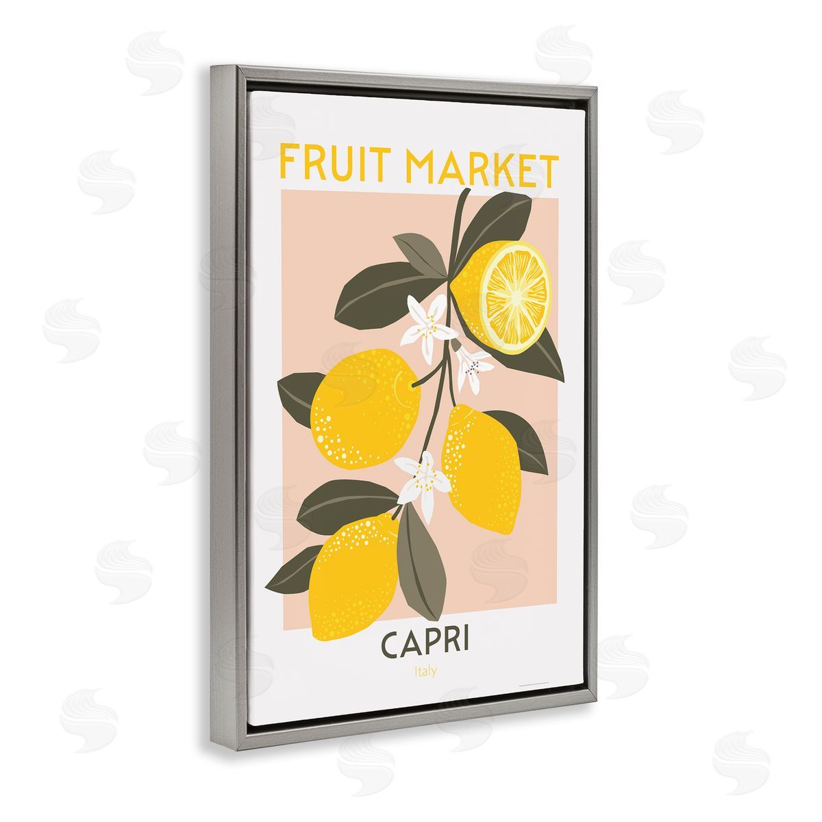 Fruit Market Lemon Branch Grey Floating Frame Canvas Wall Art, Home Decor by Reinders