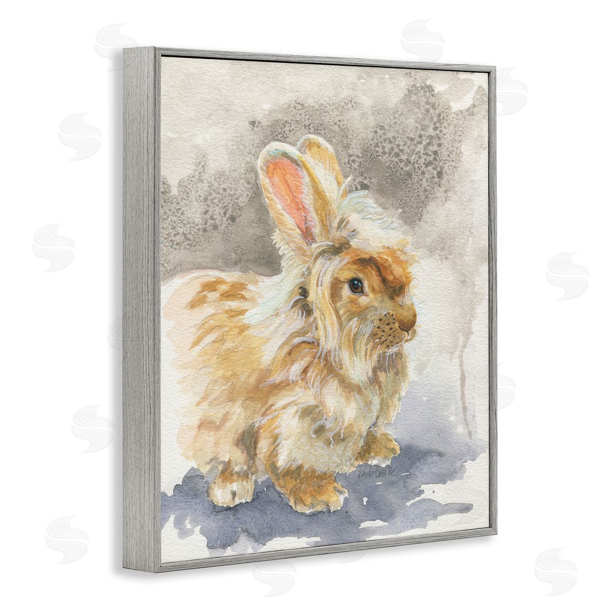 Jennifer Redstreake Angora Bunny Watercolor Gray Framed Giclee Wall Art Print