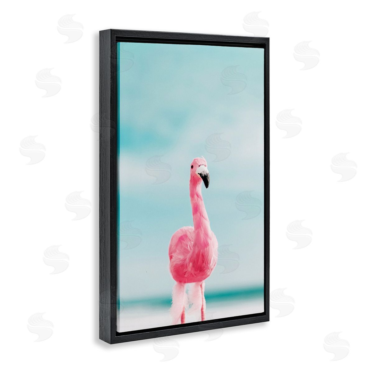 Nataly White Funky Summer Flamingo Black Floating Frame Canvas Wall Art Print