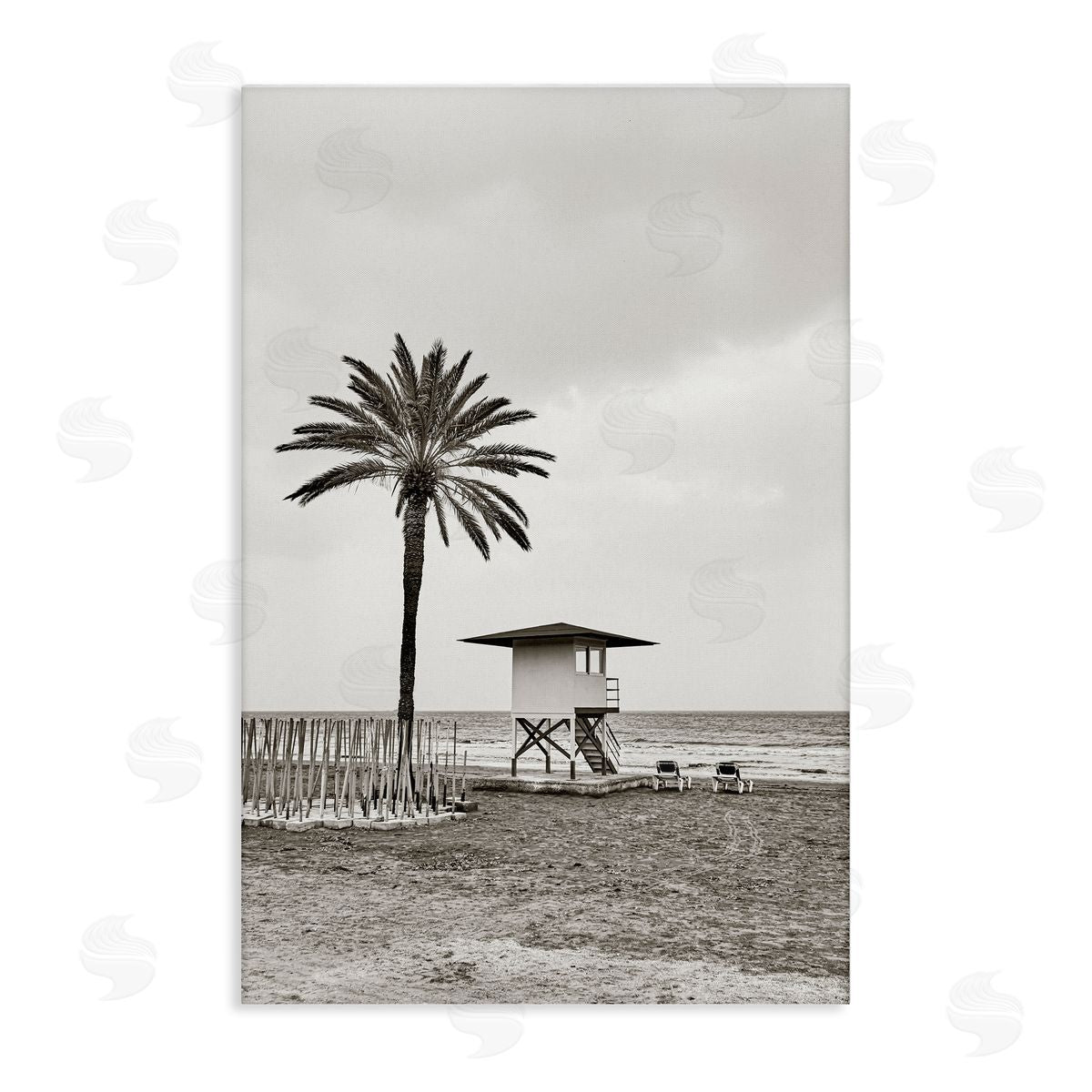 Nataly White Lifeguard Tower & Palm Canvas Wall Art Print