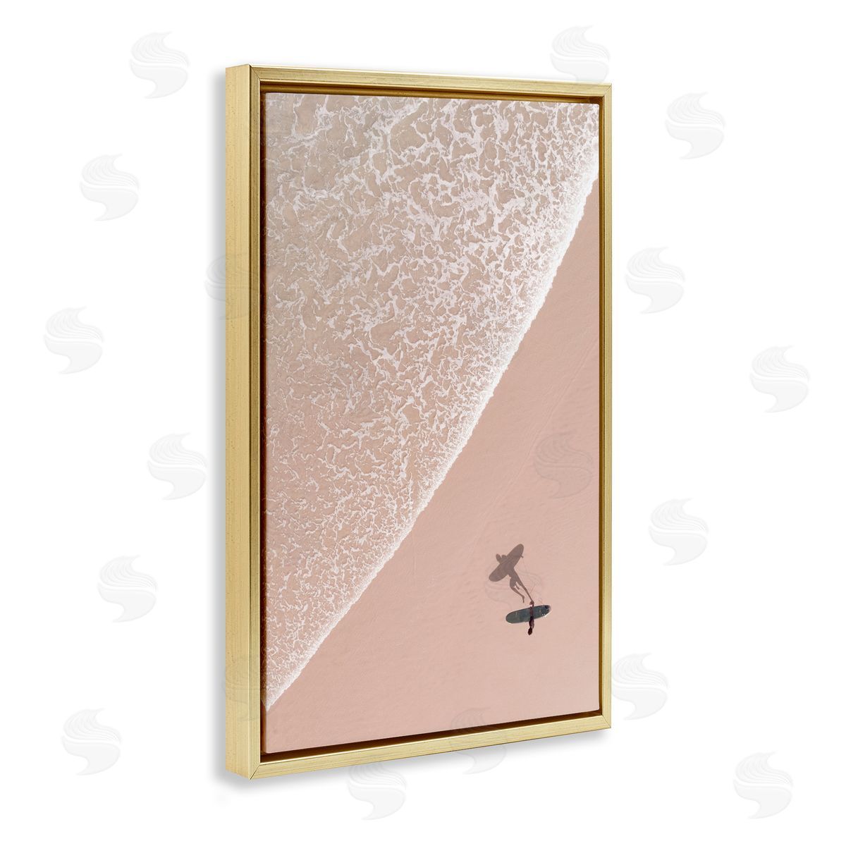 Nataly White Beach Surfer Silhouette Gold Floating Frame Canvas Wall Art Print