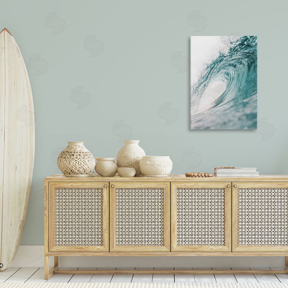 Nataly White Rolling Surf Waves Canvas Wall Art Print in Room