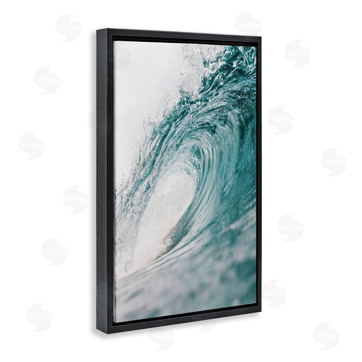 Nataly White Rolling Surf Waves Black Floating Frame Canvas Wall Art Print