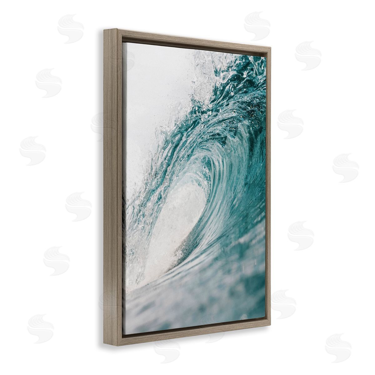 Nataly White Rolling Surf Waves Brown Floating Frame Canvas Wall Art Print
