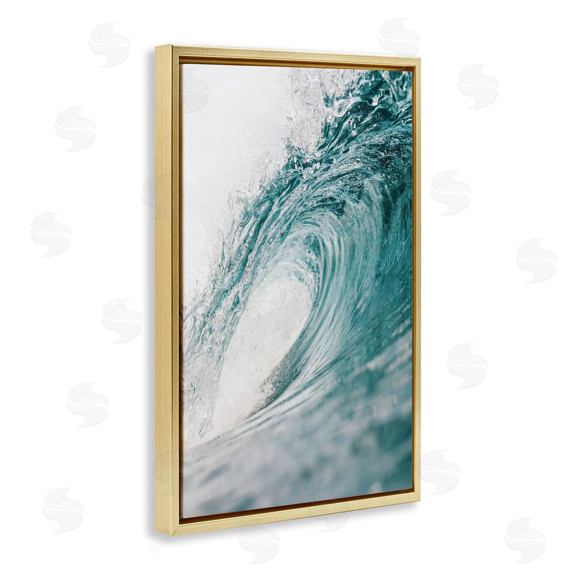 Nataly White Rolling Surf Waves Gold Floating Frame Canvas Wall Art Print