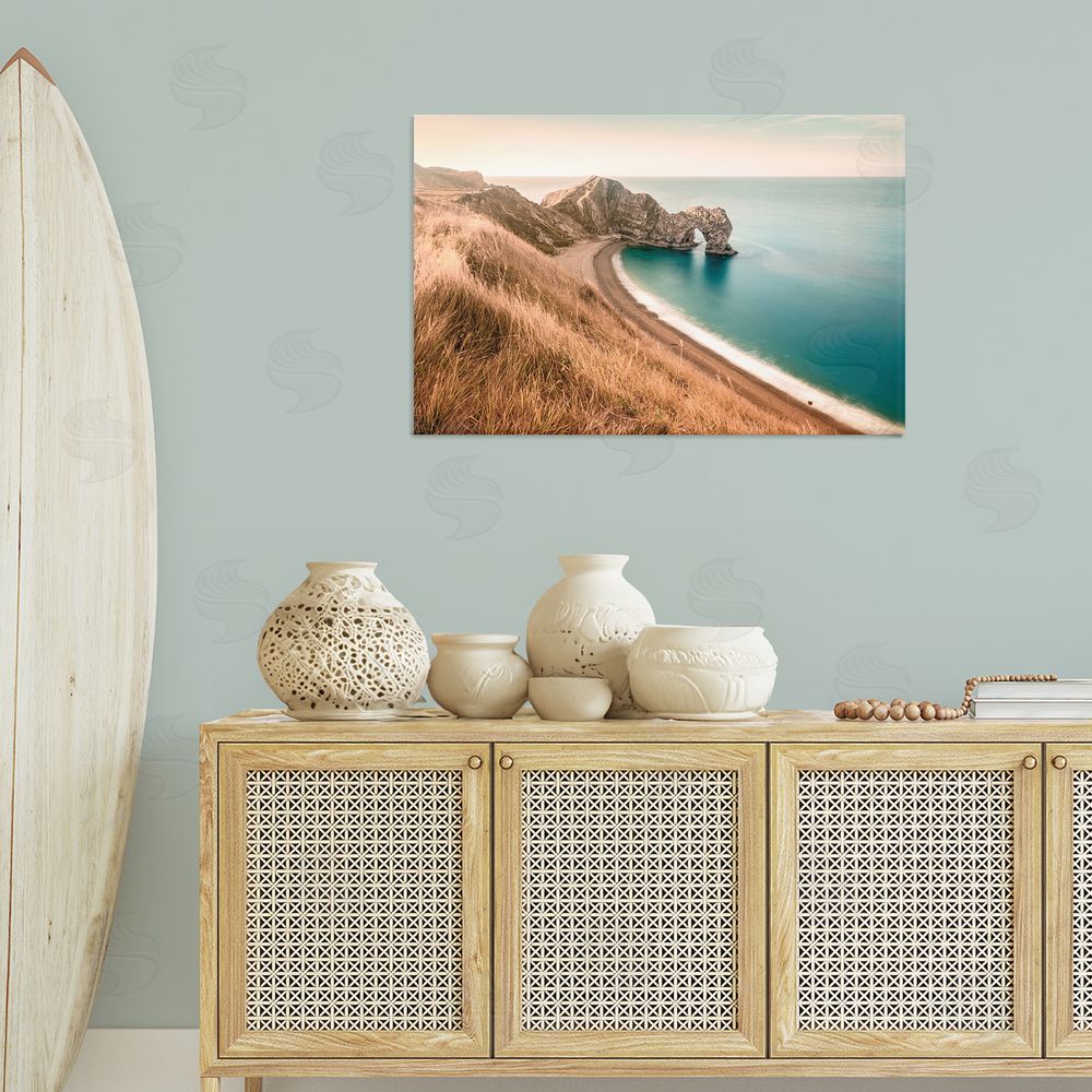 Nataly White Beach With Arched Cove Canvas Wall Art Print in Room