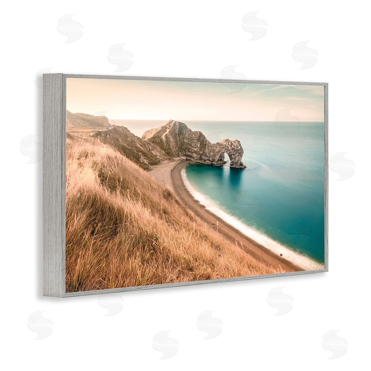 Nataly White Beach With Arched Cove Gray Framed Giclee Wall Art Print