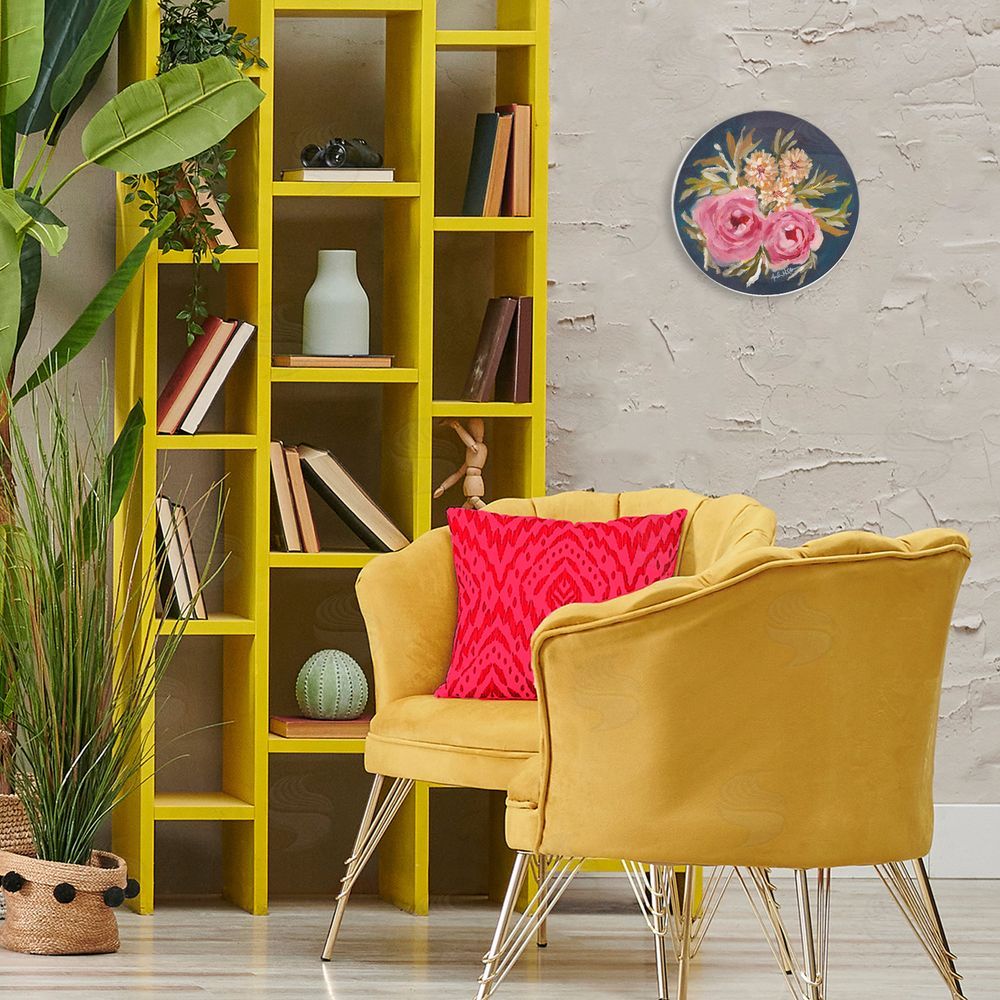 Ashley Justice Round Pink Roses Round Wall Plaque Art Print in Room