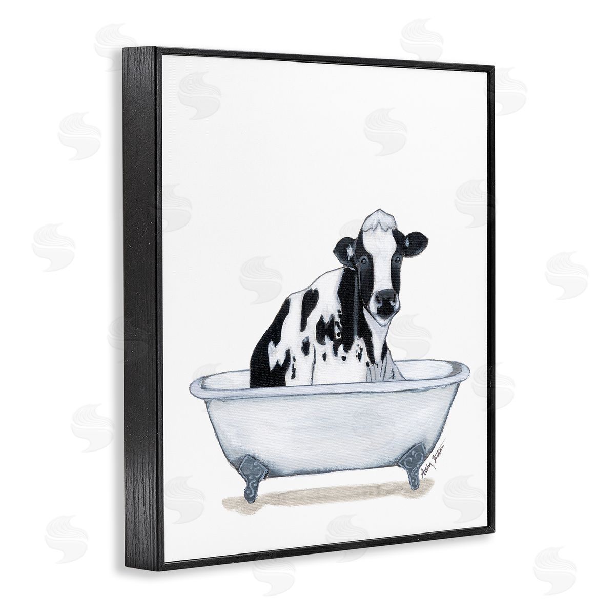 Cow in Tub Sketch Black Frame Print Wall Art, Home Decor by Ashley Justice