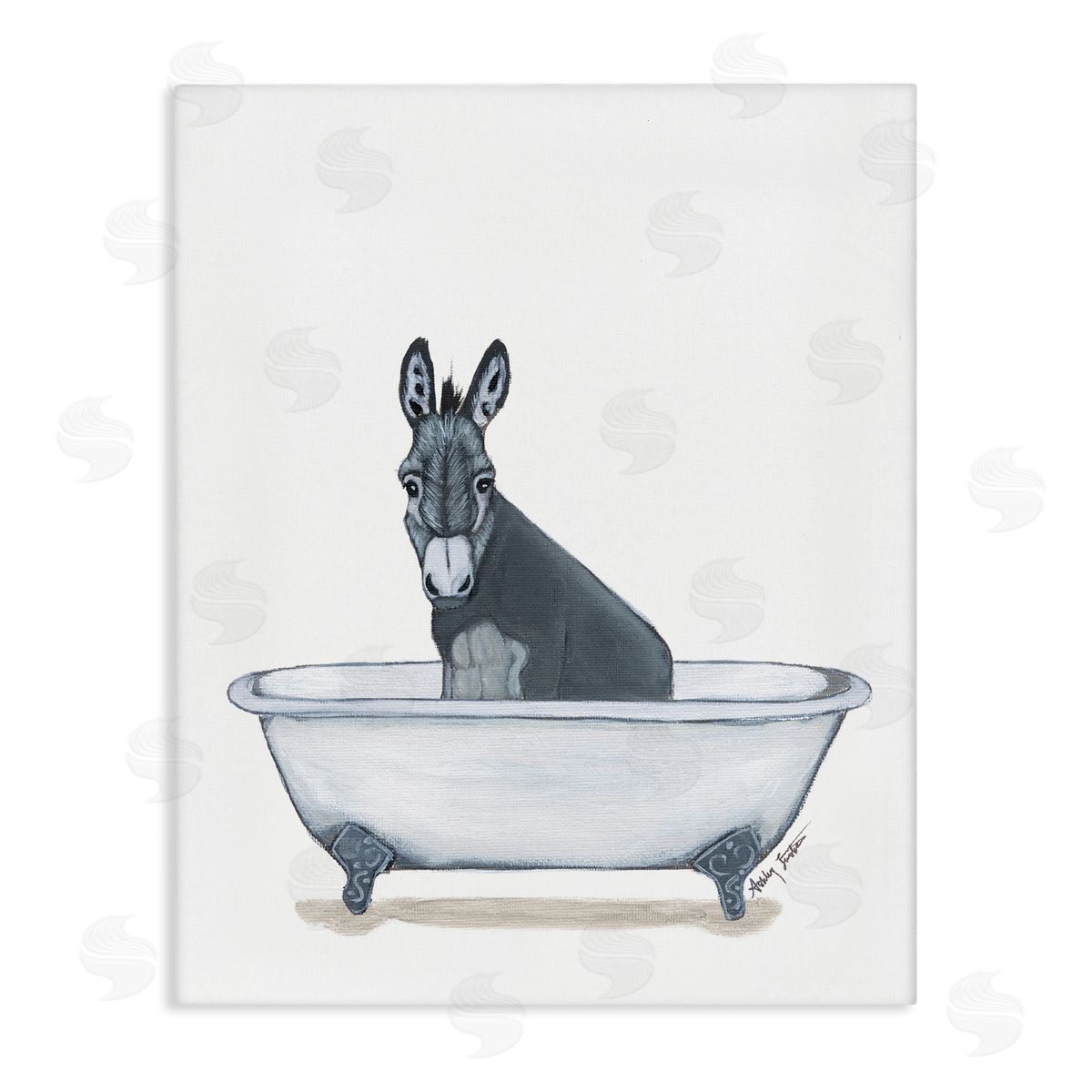 Donkey in Tub Sketch Canvas Wall Art, Home Decor by Amber Sterling