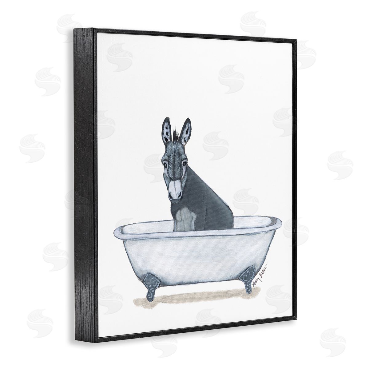 Donkey in Tub Sketch Black Frame Print Wall Art, Home Decor by Amber Sterling