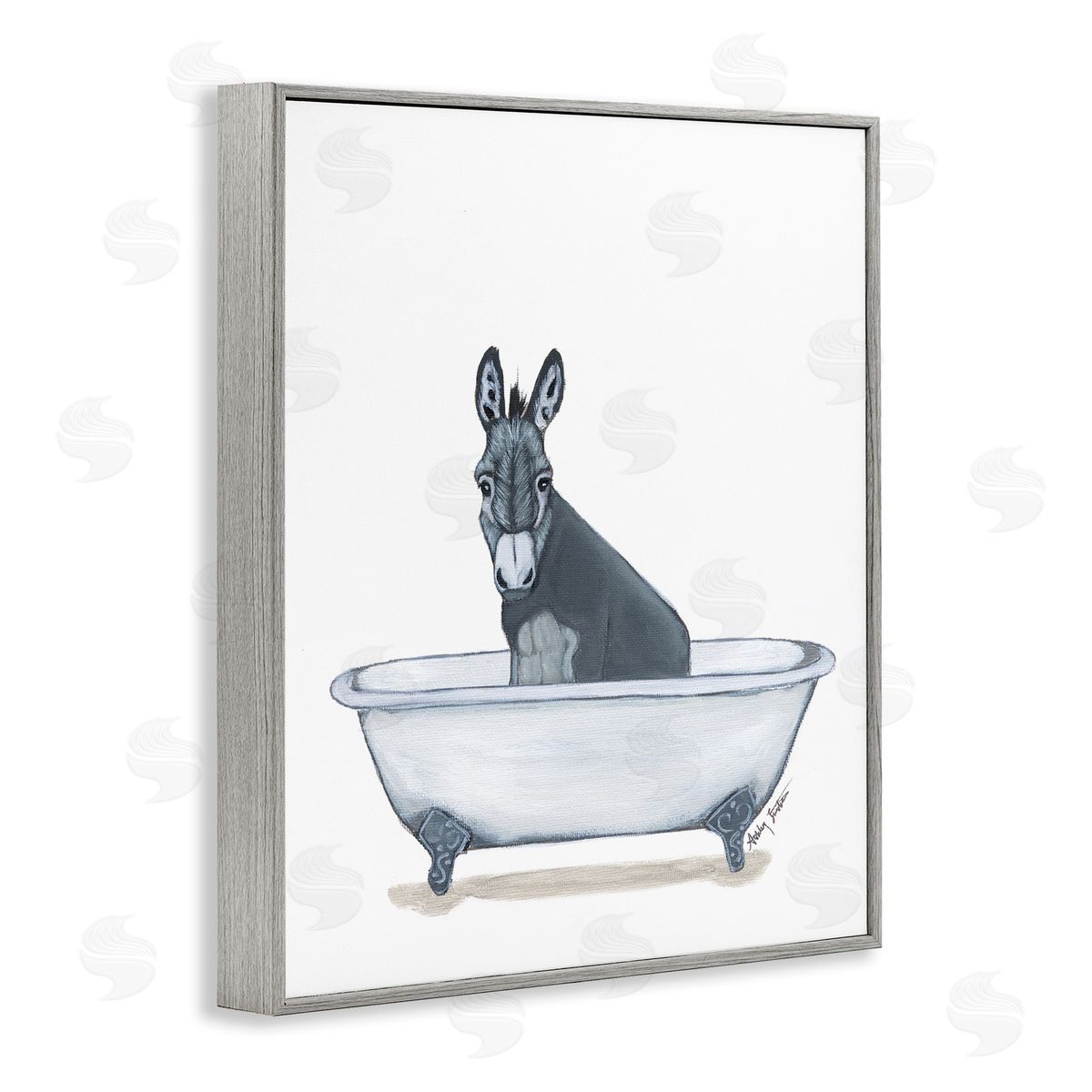 Donkey in Tub Sketch Grey Frame Print Wall Art, Home Decor by Amber Sterling