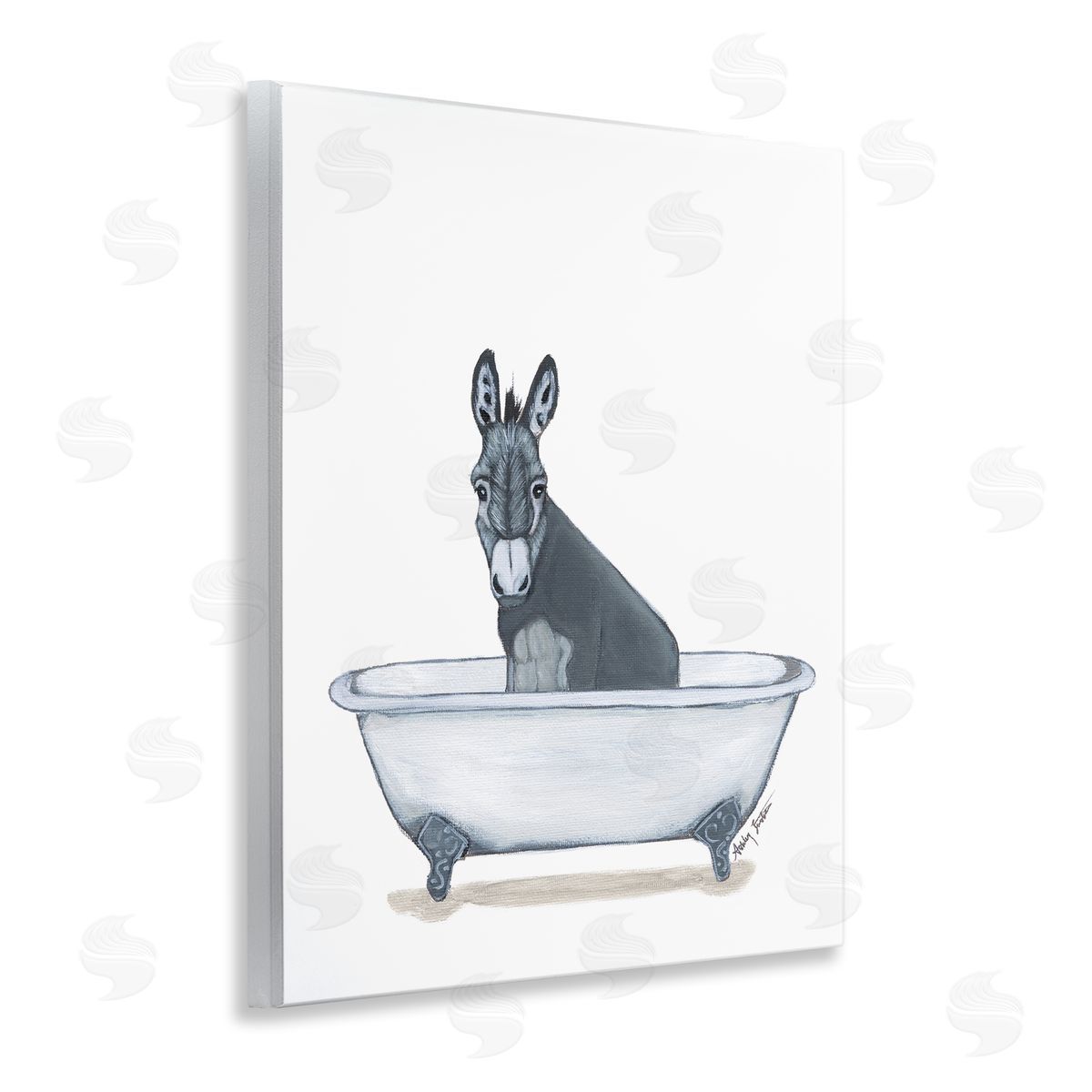 Donkey in Tub Sketch Wood Plaque Wall Art, Home Decor by Amber Sterling