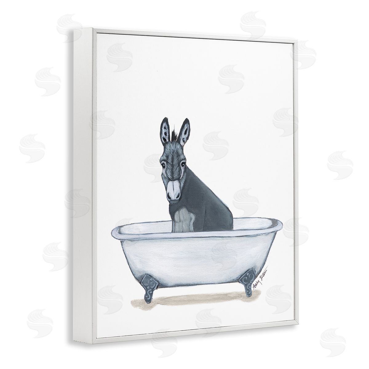 Donkey in Tub Sketch White Frame Print Wall Art, Home Decor by Amber Sterling