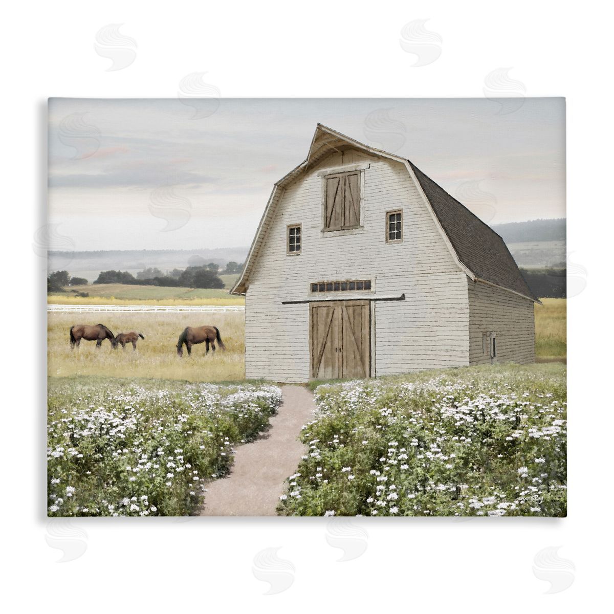 Amber Sterling Charming Path to Barn Canvas Wall Art Print