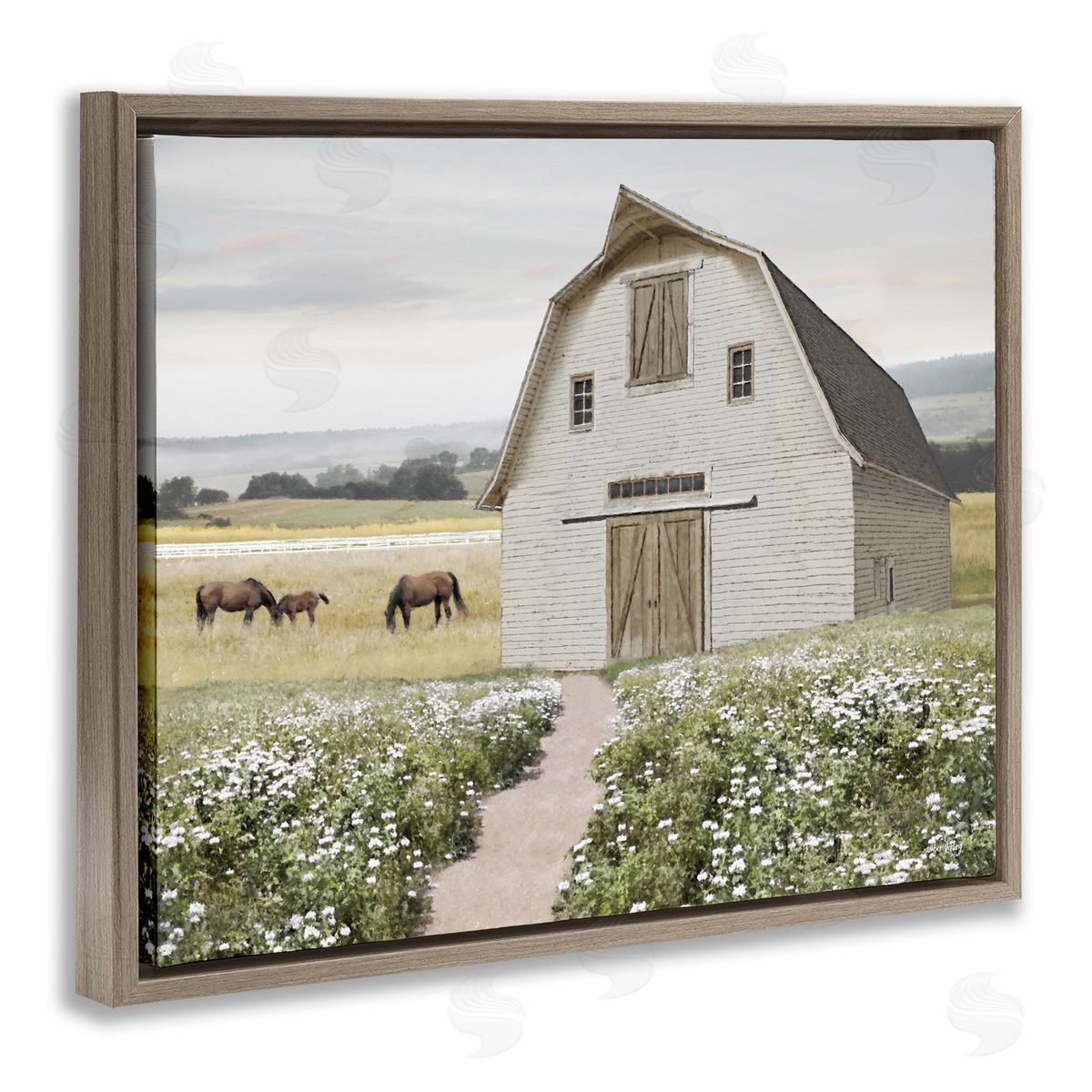 Amber Sterling Charming Path to Barn Brown Floating Frame Canvas Wall Art Print
