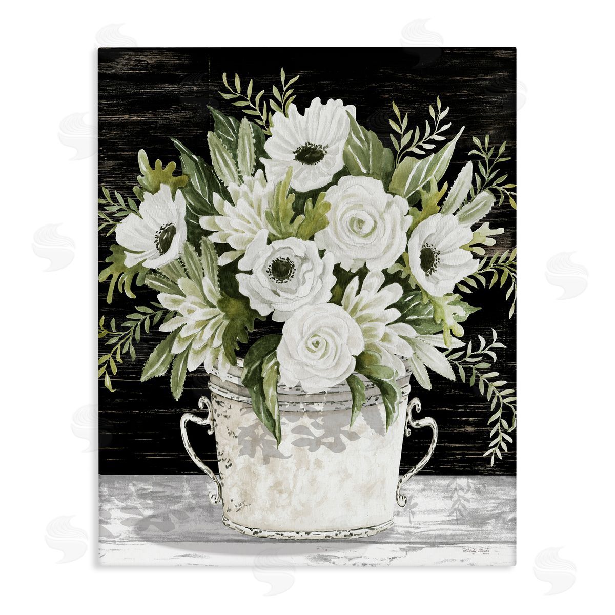 Cindy Jacobs White Flowers Country Tin Canvas Wall Art Print