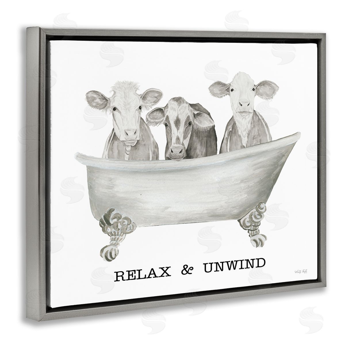 Cindy Jacobs Relax Unwind Cow Tub Gray Floating Frame Canvas Wall Art Print