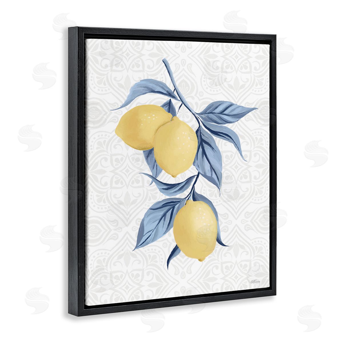 Cat Thurman Designs Geometric Mosaic Lemons Black Floating Frame Canvas Wall Art Print