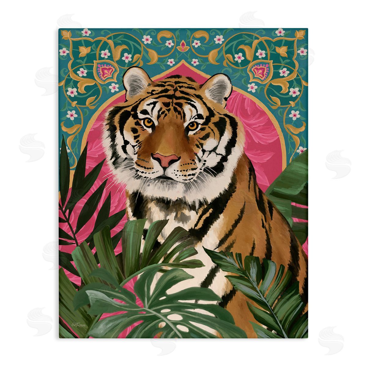 Cat Thurman Designs Arabesque Tiger & Plants Canvas Wall Art Print