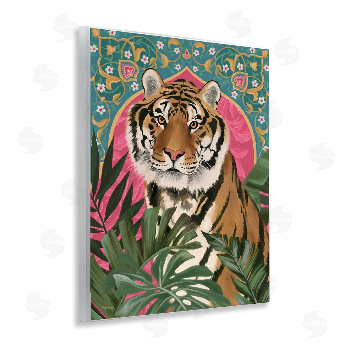 Cat Thurman Designs Arabesque Tiger & Plants Wooden Wall Plaque Art Print