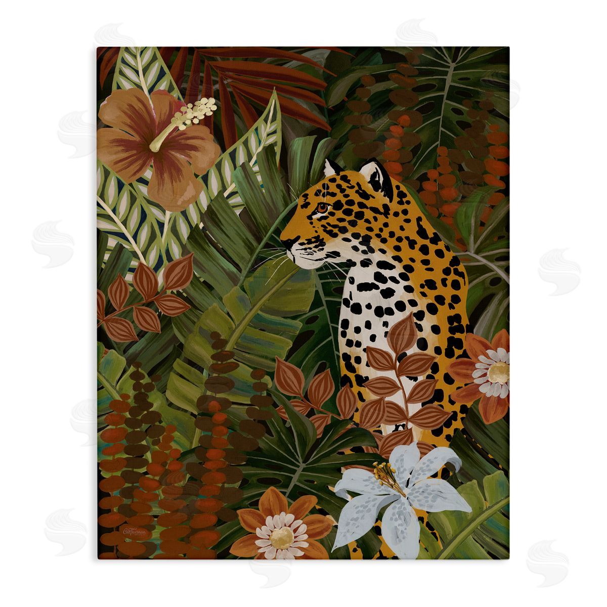 Cat Thurman Designs Hibiscus Jungle Leopard Canvas Wall Art Print